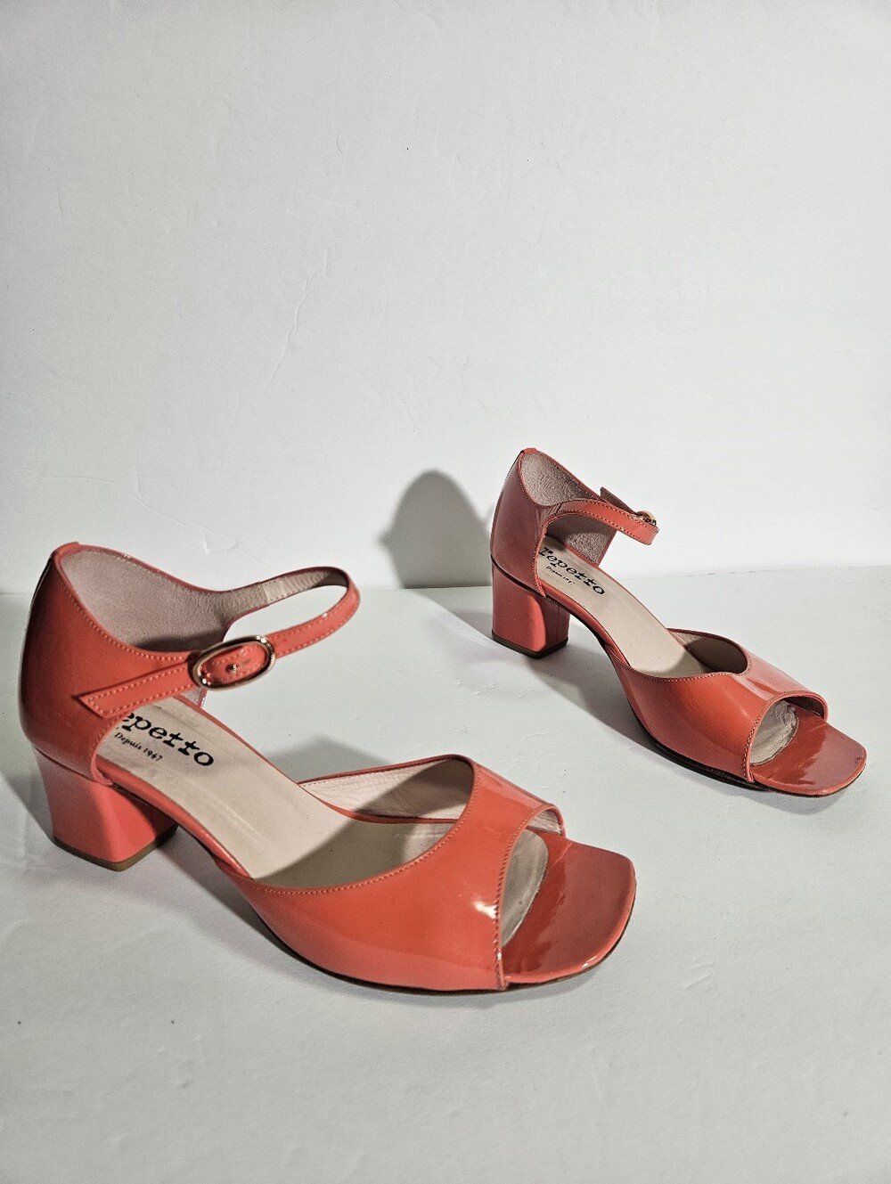 Repetto Coral Orange Patent Leather Ankle Strap Colette Sandals